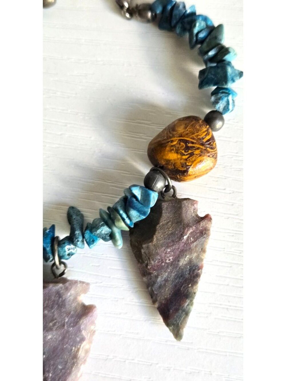 Mens Women Blue and Brown Stones 3 Arrowheads Bracelet Lobster Clasp 28 grams - Picture 6 of 9